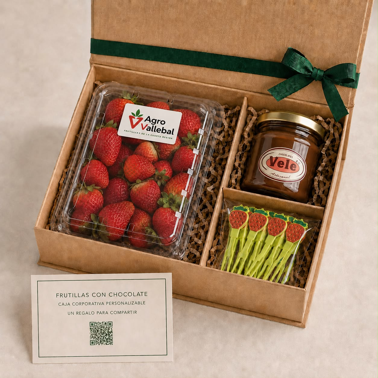 Caja corporativa de frutillas con chocolate